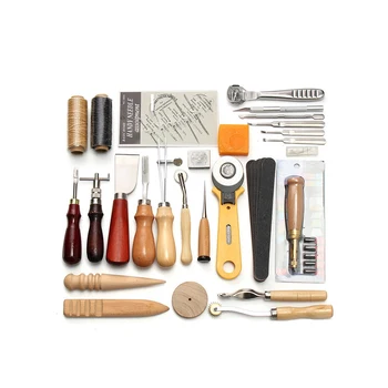 

37pcs Professional Leather Craft DIY Tools Kit Hand Sewing Stitching Punch Carving Work Saddle Groover Set Accessories