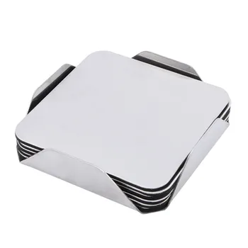 

6pcs/Set Stainless Steel Non-slip Pad Table With Holder Metal Insulation Round Square Kitchen Tools Coaster Cup Mats Pads