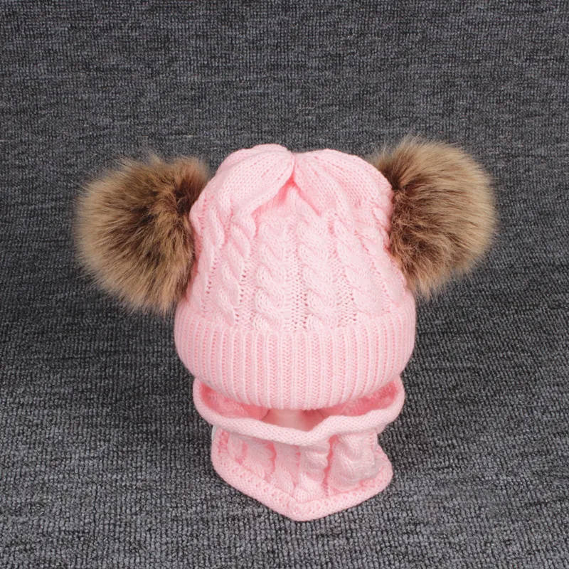 YELITE Chapeu do bebê inverno pompon cachecol criandas Chapeu de malha bonito bonque para meninas meninos casual cor sólida menina