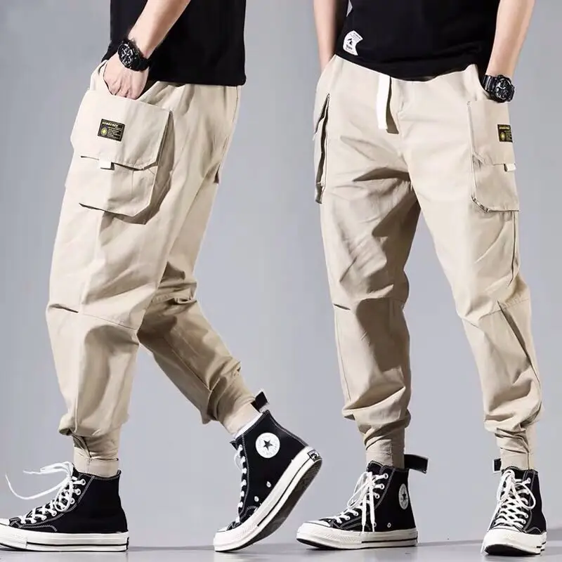 Свободные брюки-карго с эластичной резинкой на талии; уличные брюки с завязками на лодыжке; повседневные брюки с большими карманами; модные брюки-карго
