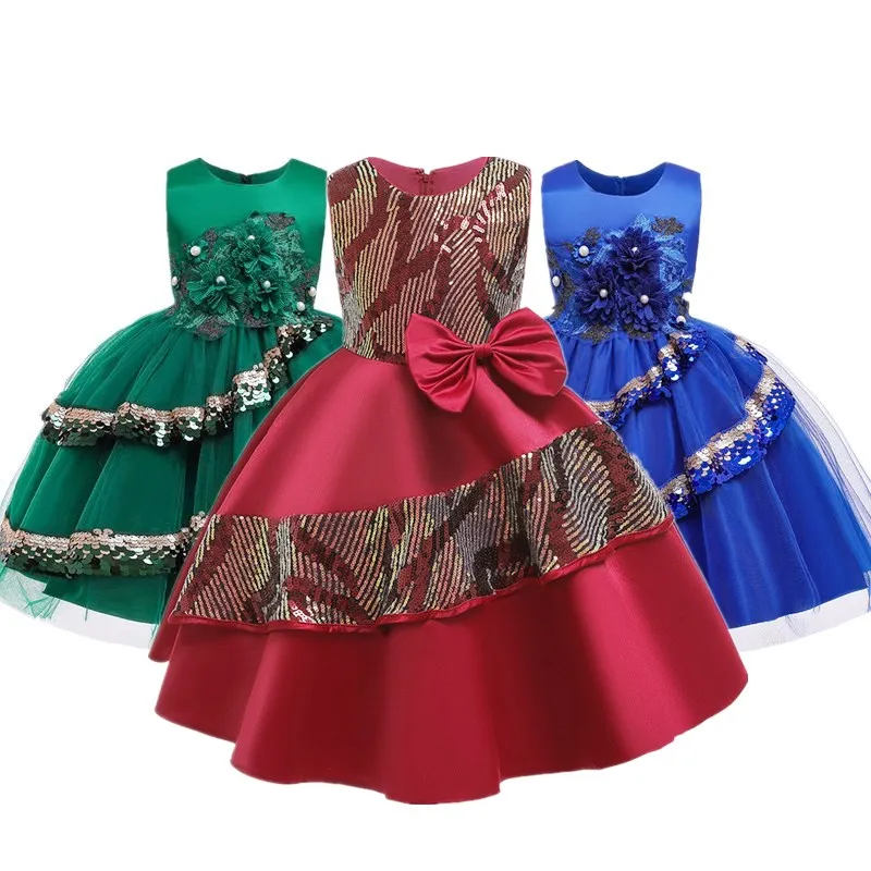 Платья для девочек; Элегантное свадебное платье принцессы; Одежда для девочек; праздничное атласное платье без рукавов с блестками; детское платье для девочек