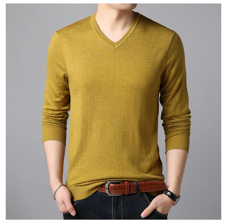 24 Мужской вязаный свитер с круглым вырезом и длинным рукавом, модные однотонные теплые мужские свитера - Цвет: 24