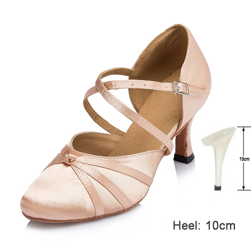 HROYL Для женщин Латинская танцевальная обувь для девушек и женщин; Крытый Танго современный Танцы обувь 10/8. 5/7. 5/6/с каблуком высотой 5 см; - Цвет: Skin 10cm heel