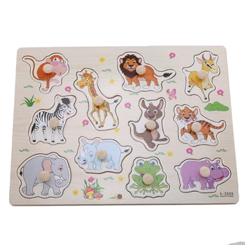 

2020 Wooden Matching Peg Puzzle Zoo Animals Jigsaw Puzzles Early Educational Toys Cute Assorted Children Educational Aids Toys