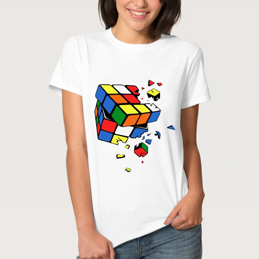 

Rubik's Cube Print T Shirt Women Short Sleeve O Neck Loose Tshirt 2019 Summer Fashion Women Tee Shirt Tops