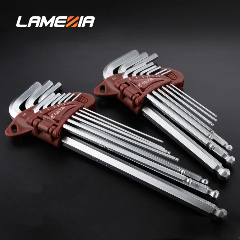 LAMEZIA 9 шт. сплав шестигранный ключ шестигранный торцевой ключ шестигранный шаровой конец универсальный гаечный ключ для ремонта автомобиля ручные инструменты