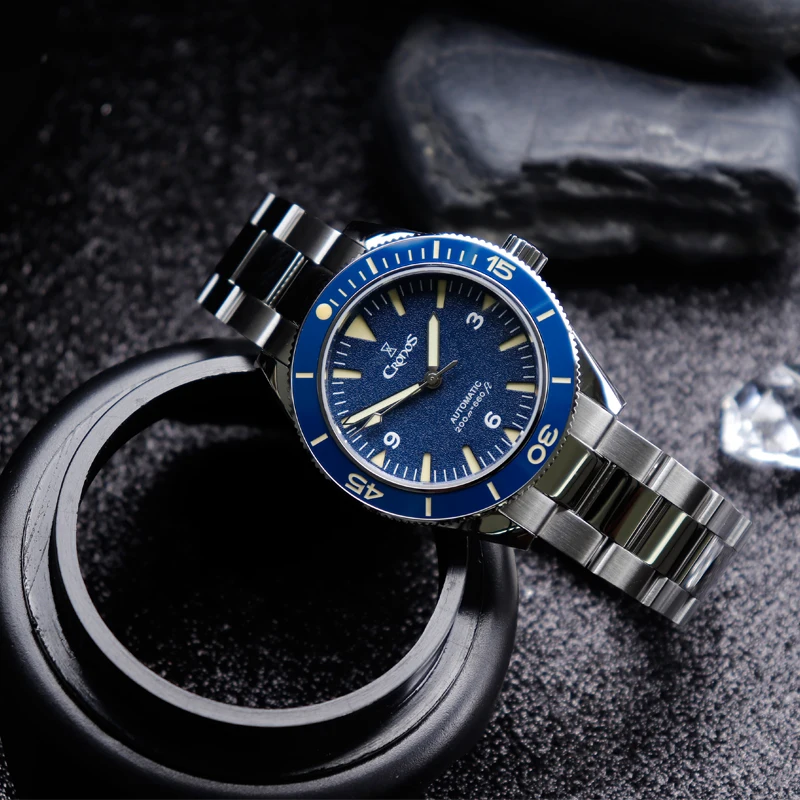 Cronos Sea Master 300 Automatic Watch Men Sandwich Fire Pattern Dial NH35 Movement Sapphire Rotating Bezel 20Bar Waterproof