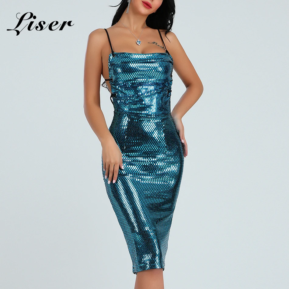 

Liser 2019 New Summer Women Dress Strapless Backless Knee Length Dress Sexy Bodycon Chic Celebrity Party Blue Dresses Vestidos