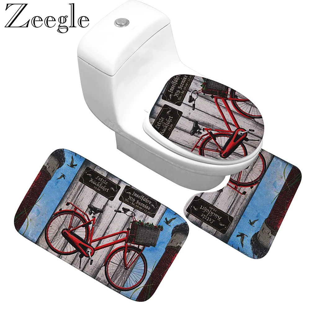 

Zeegle Bathroom Carpet Set 3Pcs/set Flannel Bath Mat Set Non Slip Toilet Mat Shower Carpet Foot Rug Toilet Carpet