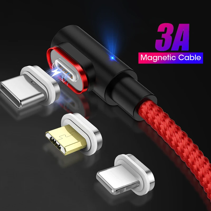 

Magnetic 90 Degree USB Cable Micro USB Type C 3A Fast Charging For iphone Xiaomi Mi9 Redmi Huawei Magnet Charge Type-C Cord Wire