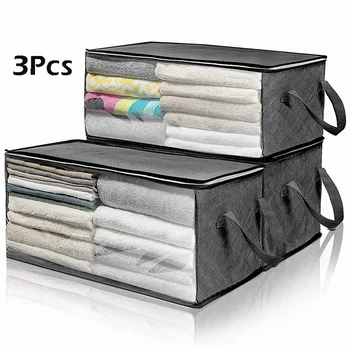 

3PCS Underbed Clothes Storage Boxes Bags Ziped Organizer Wardrobe Cube Closet Box Home Foldable Organizer