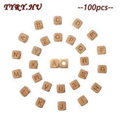 TYRY.HU Cuentas de alfabeto de madera mezclada Natural, 100 piezas, cuentas de letras de madera de 12mm, fabricación de pulseras de bebé, accesorios de joyería DIY