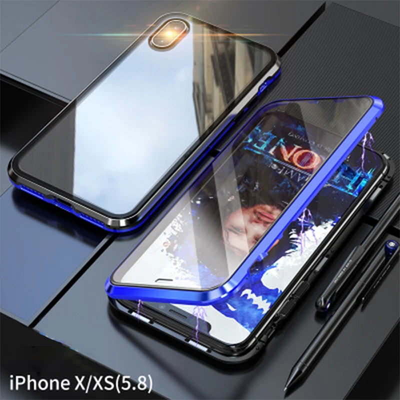 X XS Blue Распродажа, новинка, подходит для iPhone, металлическая рамка, чехол, практичный, двухстороннее стекло, для телефона, металлическая пленка из закаленного стекла - Цвет: X XS Blue