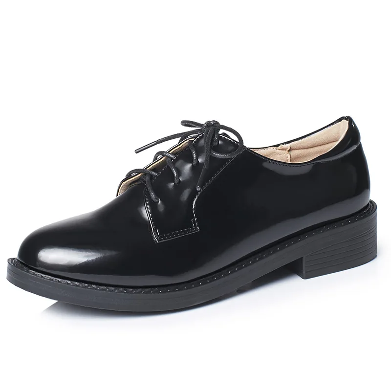 

Spring And Autumn 2019 New Style Europe And America Shoes Lace-up England round-Toe Leather Shoes Women's College Style Chunky-H