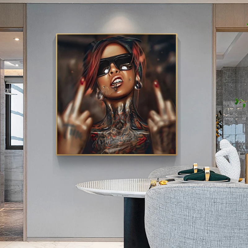 Wall Art Oil Painting Canvas Painting Hip Hop Tattooed Woman Prints Wall Poster 