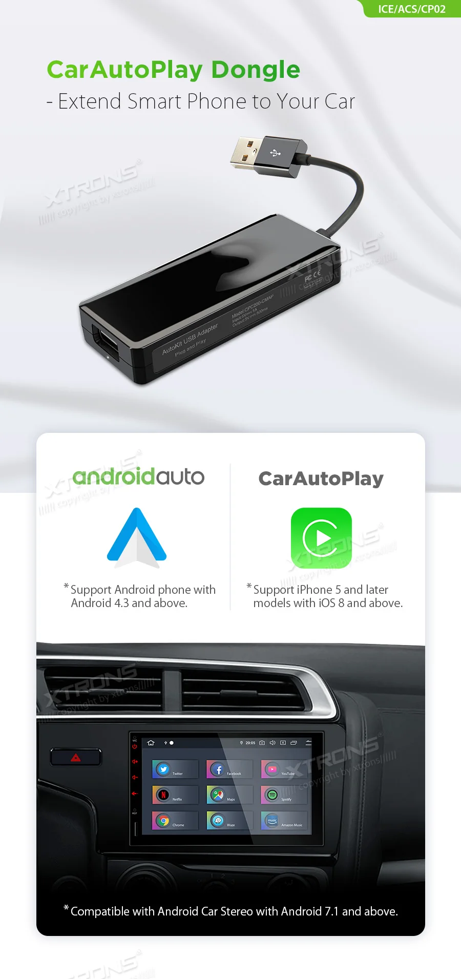 XTRONS CP02 автомобиль авто играть Donlge для смартфонов продлить смартфон на автомобильный dvd-плеер
