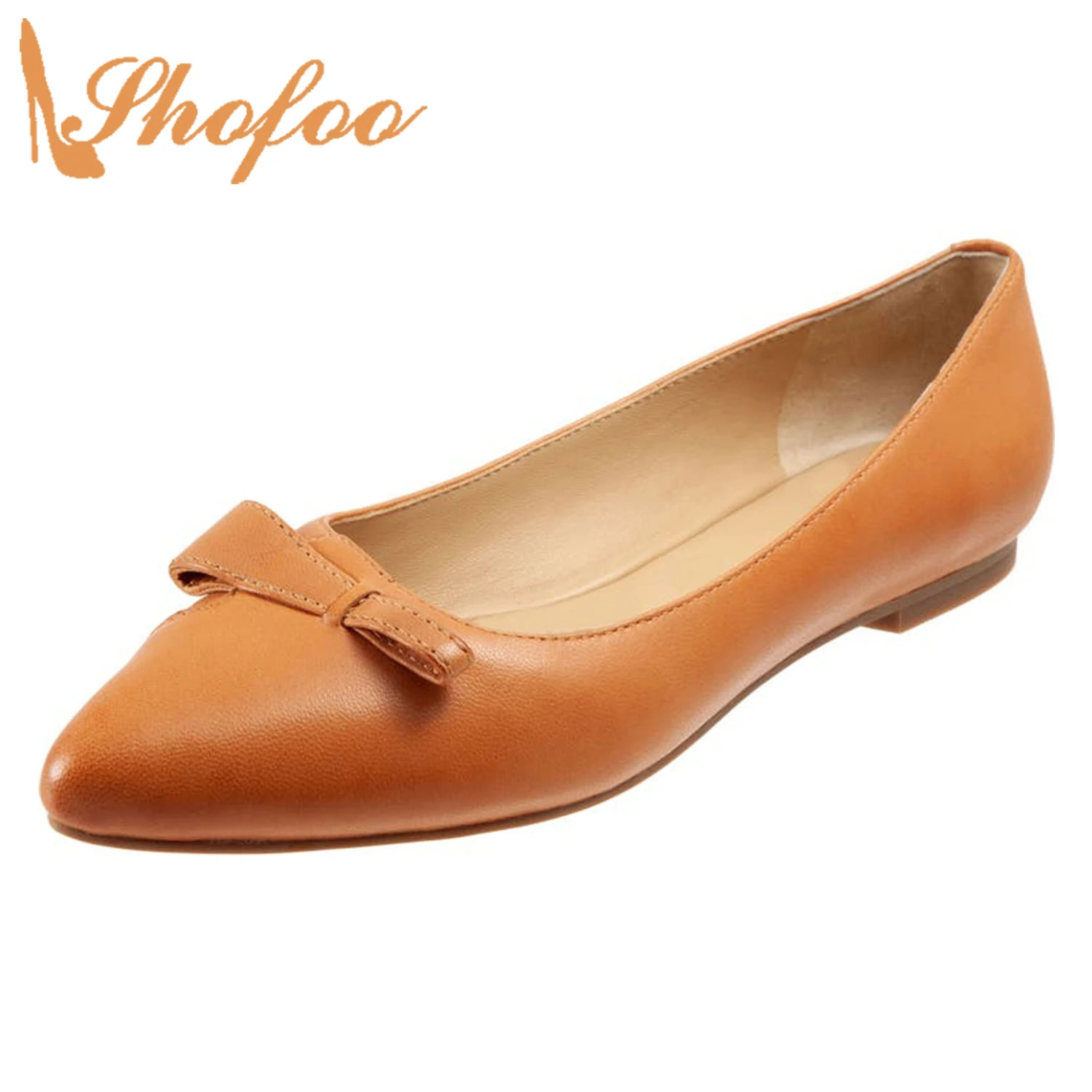 

Orange Ballet Flats Women Butterfly-Knot Pointed Toe Fashion Casual Mature Large Size 13 15 Ladies Summer Office Shoes Shofoo