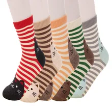 5 пар, Рождественские теплые забавные женские носки с изображением кота, в подарок, милые животные, смешанный хлопок, Осень-зима, тянущиеся, повседневные