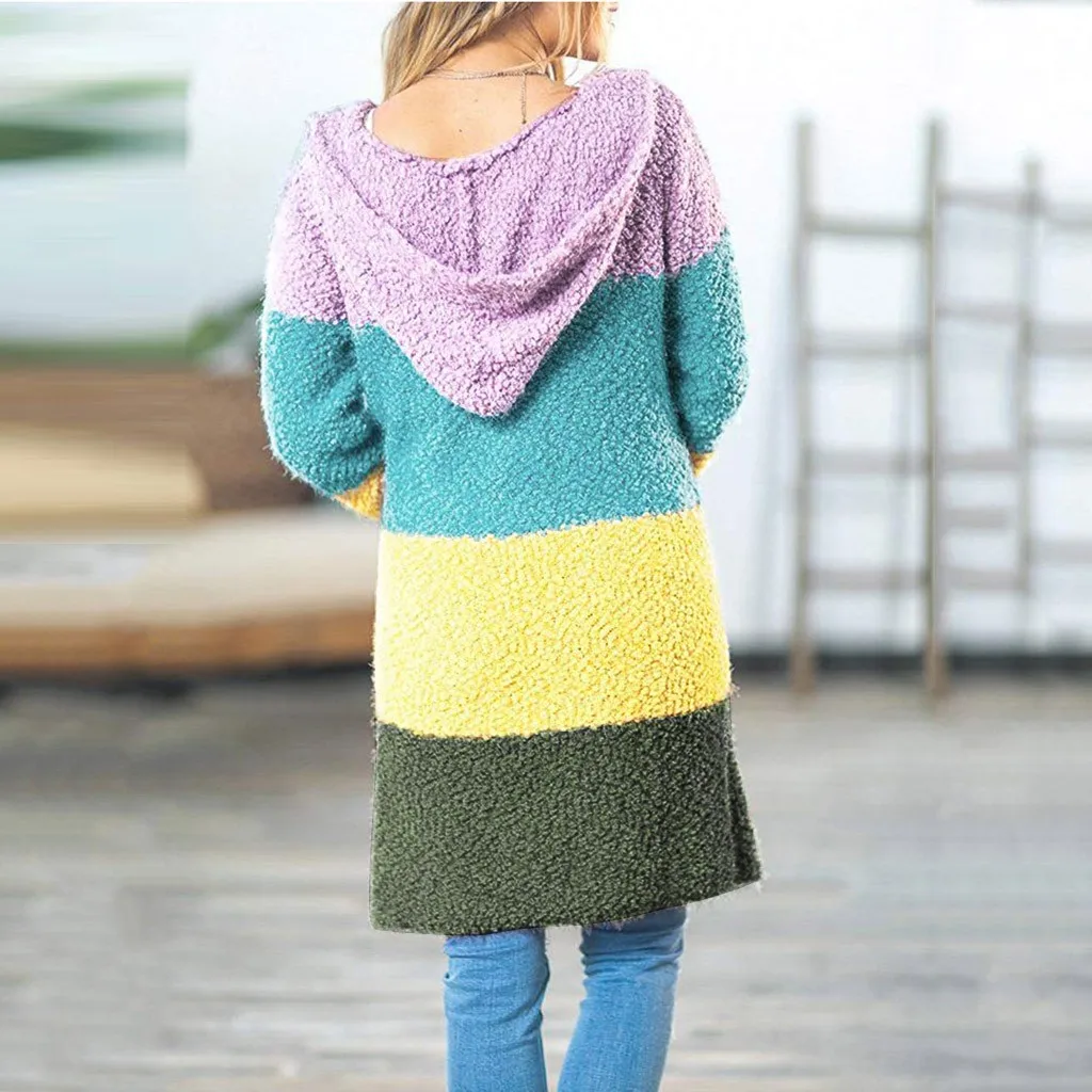 Jaycosin Fashion Autmn Winter Women Casual Splice Knitted Cardigan Sweater Long Sleeve Comfortable Soft Leisure Pullover 21#4