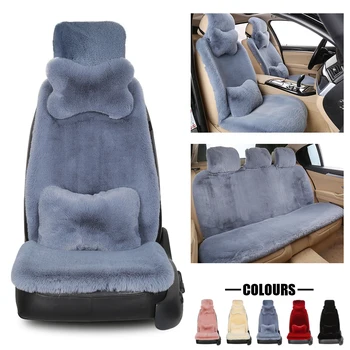 따뜻한 겨울 봉제 모피 카시트 커버, 앞뒤 토끼 푹신한 카시트 매트, 따뜻한 쿠션, 자동차 풀 세트