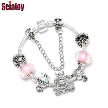 

Seialoy New Crown Carriage Charm Bracelets For Women Original Cute Flower Basket Boys Girls Beaded Bracelet & Bangle Jewelry