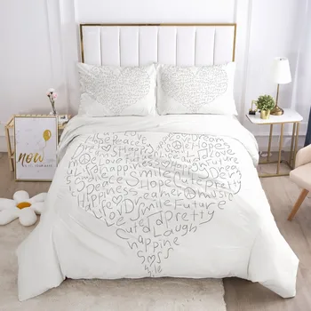 

3D Bed Linens Bedding Sets Quilt Covers Pillow Shams Duvet Cover Sets Bedclothes King Queen White Heart-shaped Home Textile