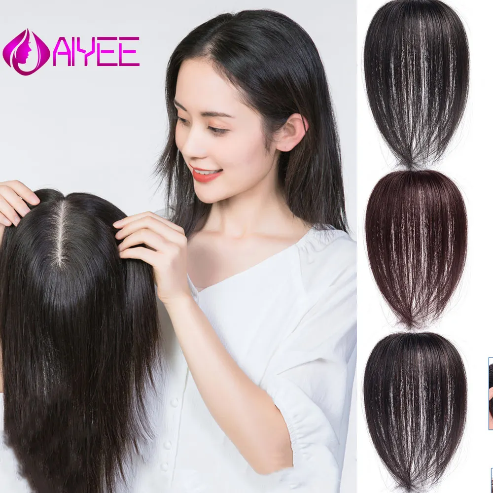 

AIYEE Silk Hair Hand-made Natural Black Topper Hairpiece with Bang Hair Piece Piece Closure Toupee Straight Synthetic Protein