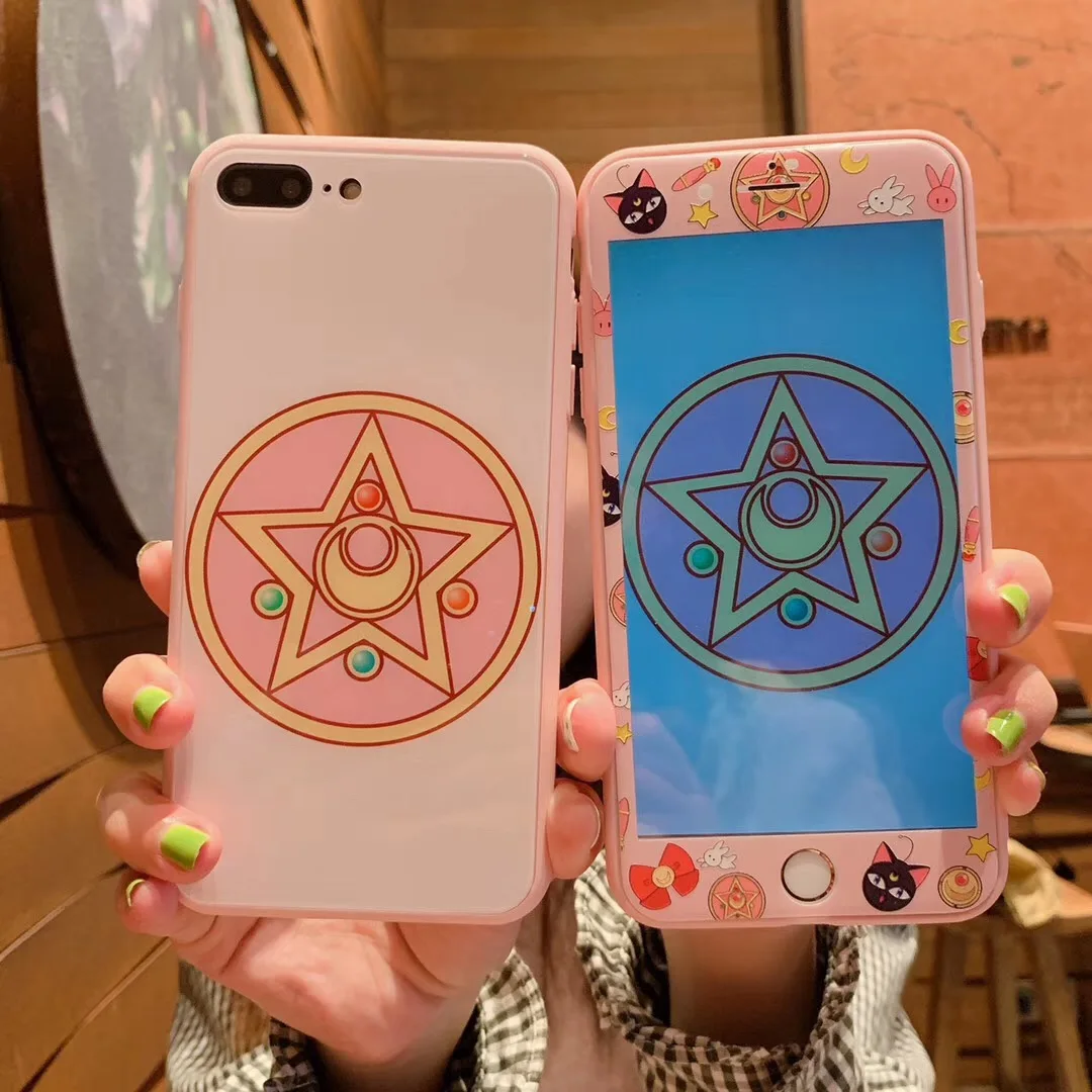 Для iPhone 6 6S 7 8 Plus XR X XS Max Sailor Moon Cardcaptor Sakura стеклянный жесткий чехол для телефона+ Защитная пленка для экрана из закаленного стекла