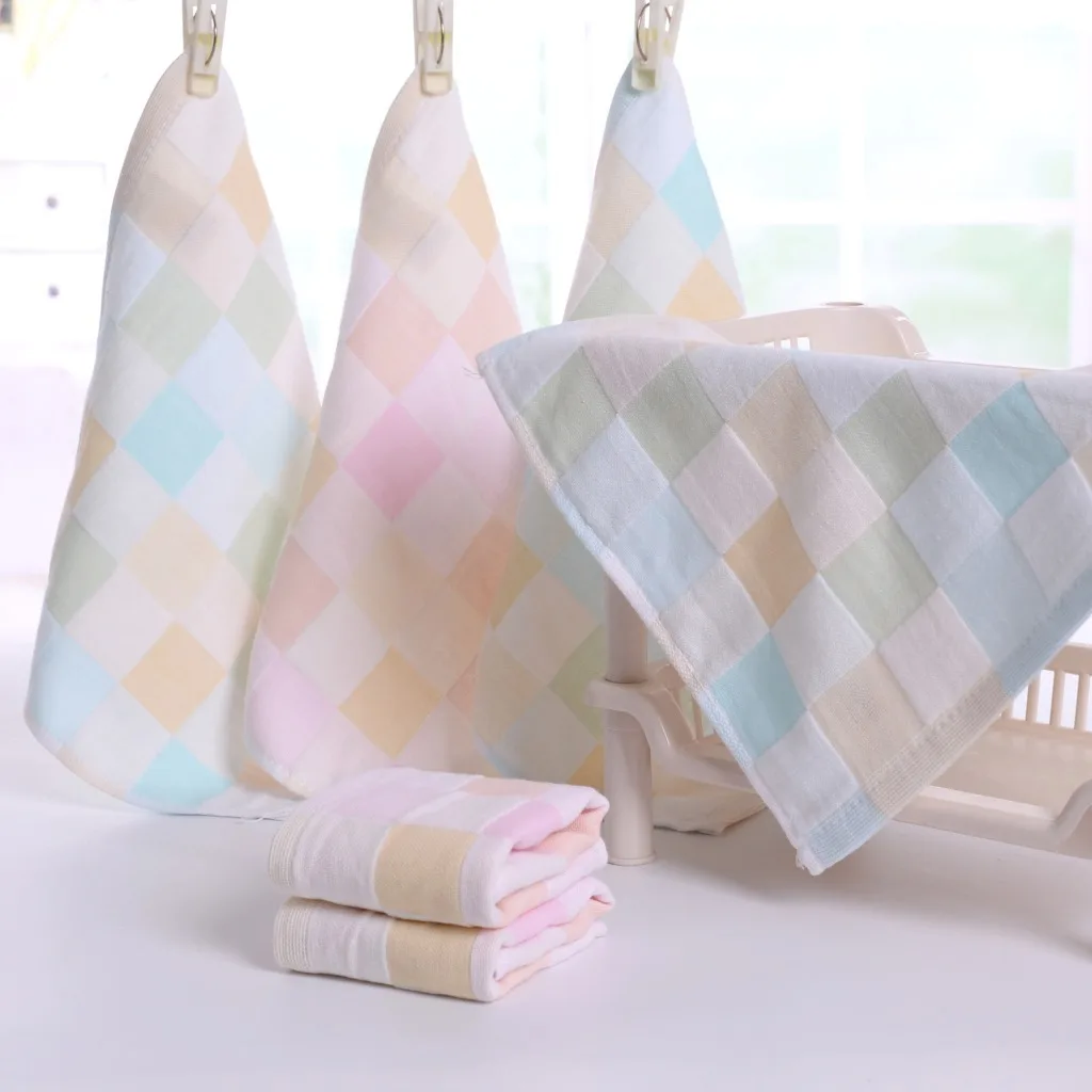  Pure Cotton Gauze Kerchief Handkerchief Bibs Infants Children Commodity Double Layer Plaid Gauze Sm