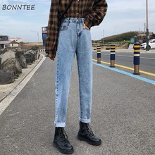 Женские джинсы, светильник, синий деним, Ретро стиль, BF, Harajuku, женские брюки по щиколотку, подходят ко всему, Ulzzang, Студенческая, корейский стиль, уличная одежда