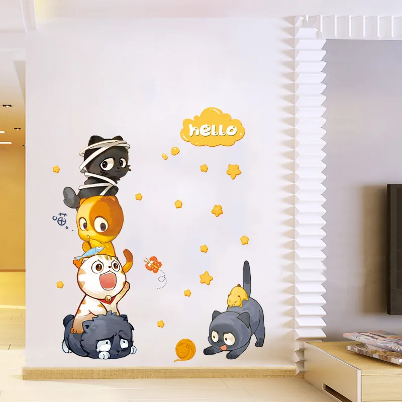 Наклейки на стену с мультяшным котом пять милых котов DIY настенные