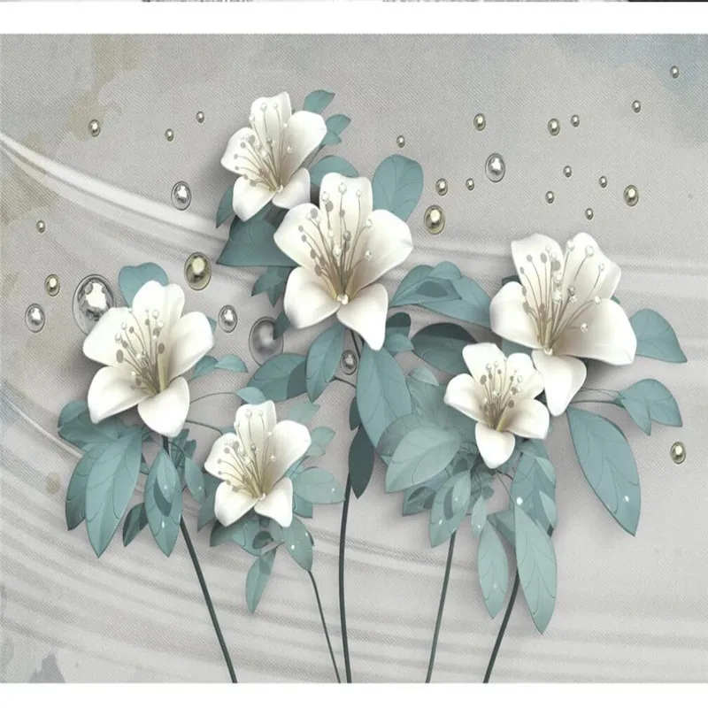 Professional custom wallpaper murals Clivia three-dimensional jewelry flowers TV sofa background wall