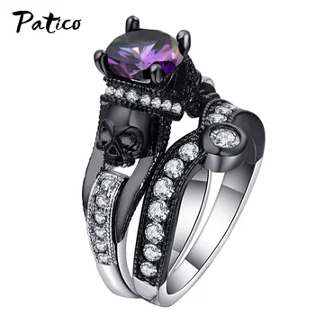 

Black Skull 925 Sterling Silver Rings Set For Women Fashion Wedding & Engagement CZ Crystal Ring Birthday Gift Jewelry