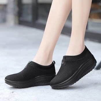 

New Women's Air Mesh Flat Cotton Casual Walking Breathable Sneakers Loafers Soft Shoes Fashion Leisure Round Toe Flat with Women