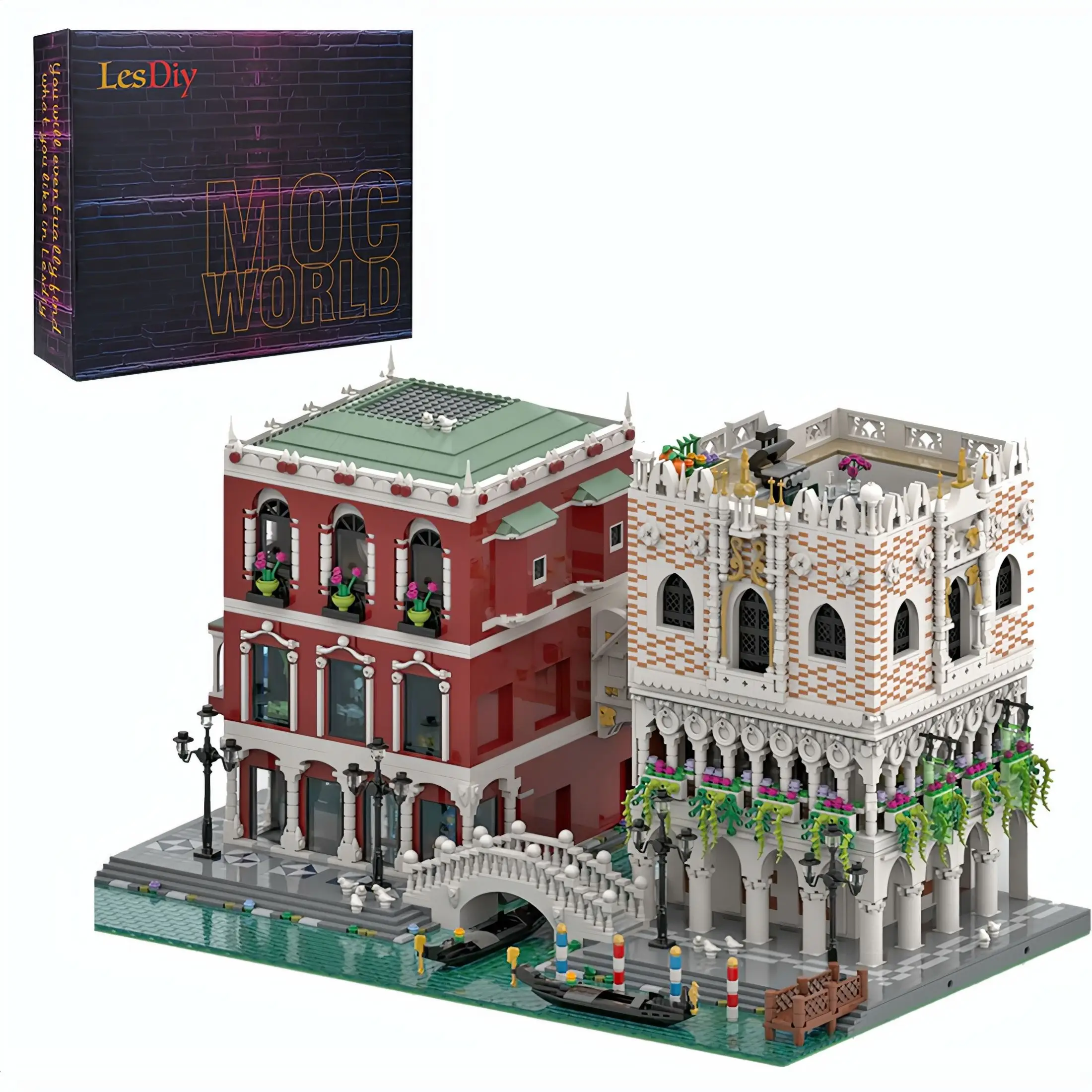 

10262Pcs MOC-84806 Venetian Palace & Canal & Bridge Combination Scene Venetian Style Street View Building Block Set For Children