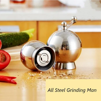 

Kitchen 304 Stainless Steel Creative Spherical Pepper Mill Manual Black Pepper Grain Crushed Pepper Cumin Grinder Steel Core