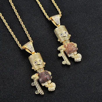 

New Fashion Bling Shiny Skateboard Cartoon Pendant Necklace Iced Out Cubic Zircon Men's Hip Hop Jewelry Gifts Jewelry for Women
