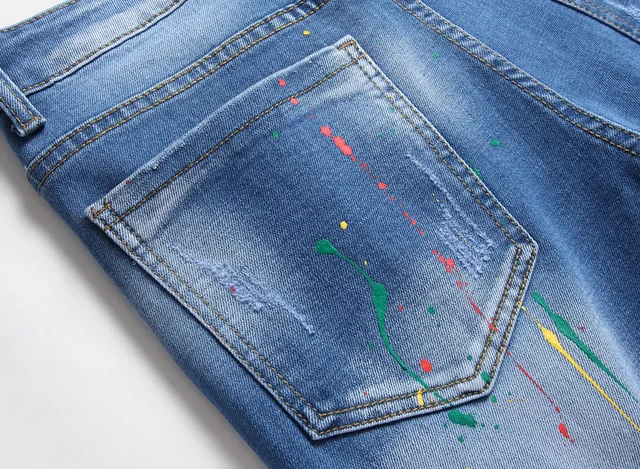 Distressed Badge Colourful Jeans 25