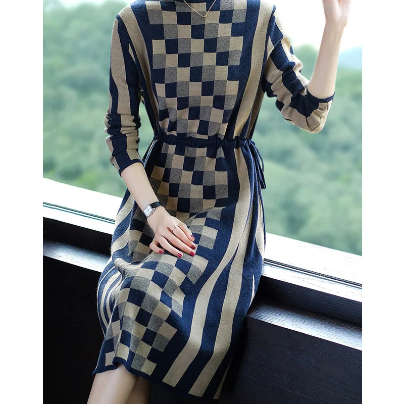 

Ozhouzhan 2019 Autumn And Winter New Style Waist Hugging Slimming Jersey Dress Mid-length over-the-Knee Base Sweater Dress