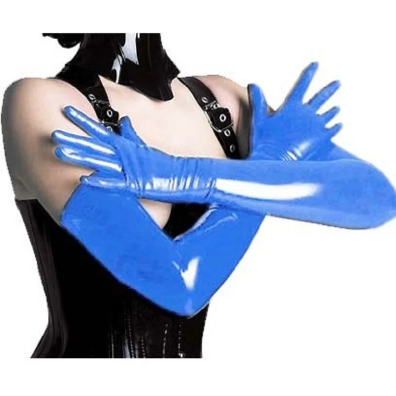 Light blue Маленькие и большие Лакированная кожа длинная перчатка готический панк-рок; женские ролевая игра игры в стиле хип-хоп, перчатку варежки Sexyseries пять пальцев перчатки - Цвет: Light blue