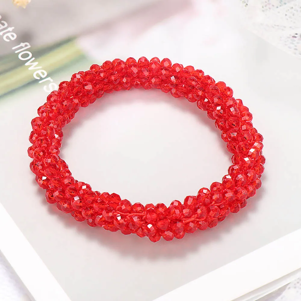 Crystal Headband Korean Style Women Hair Rope Cute Sweet Girl Hair Accessories Headwear Accessories Ponytail Holder Hair Ties - Цвет: red