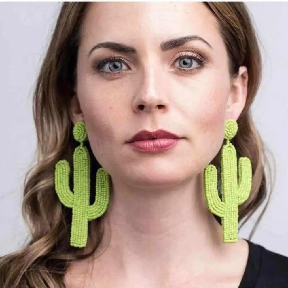 

Fashion Cactus Beaded Drop Earrings Women 2019 Bohemia Plant Korean Popular statement Handmade Multi Color Newly Gift Party