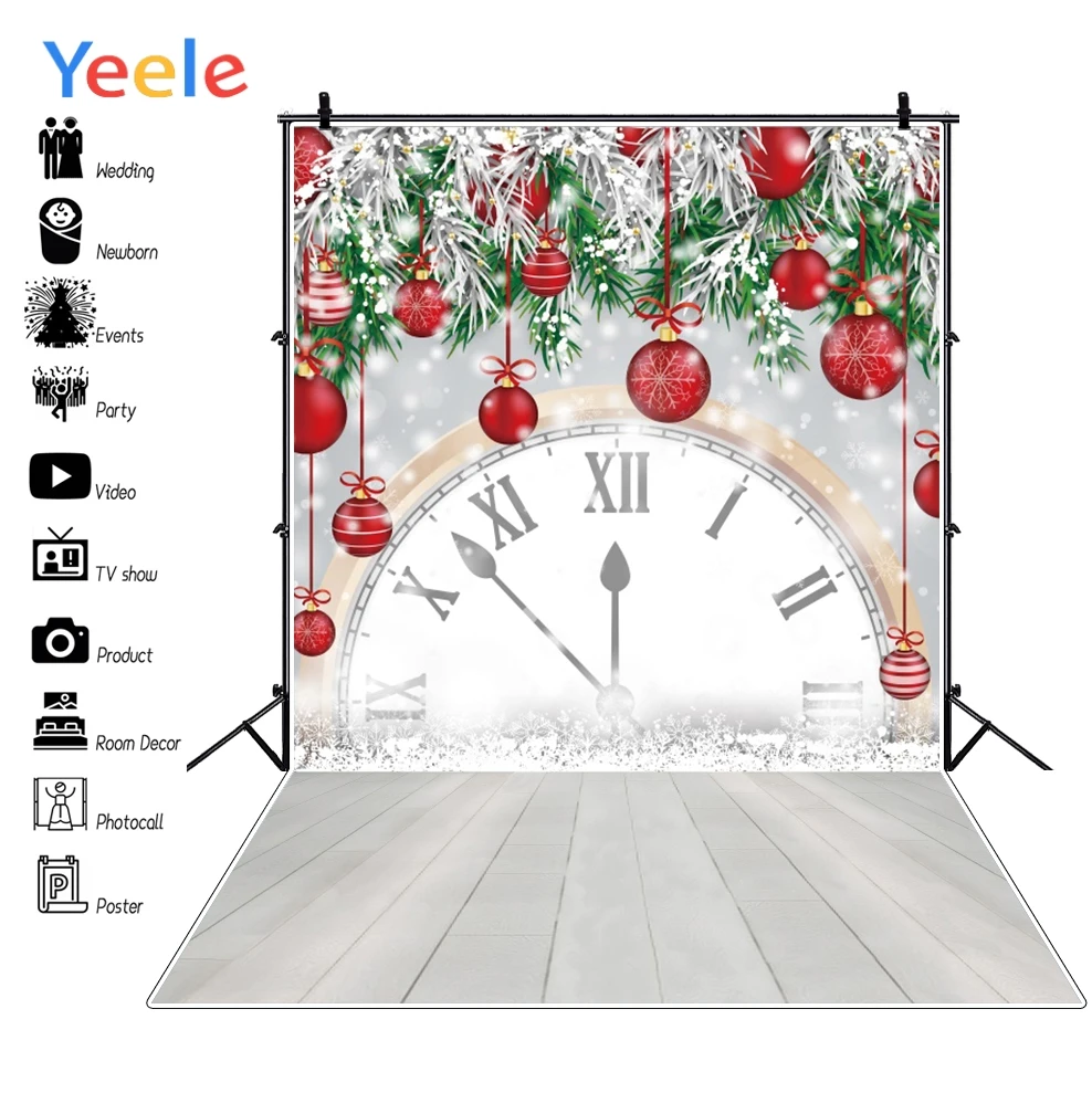 

Yeele Christmas Ball Clock New Year Cartoon Baby Play Photography Backgrounds Customized Photographic Backdrops For Photo Studio
