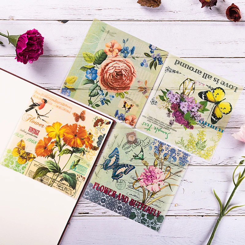 

8pcs Vintage Flower and Butterfly Letters Vellum Paper Pad for Scrapbooking Happy Planner Card Making Junk Journal Project