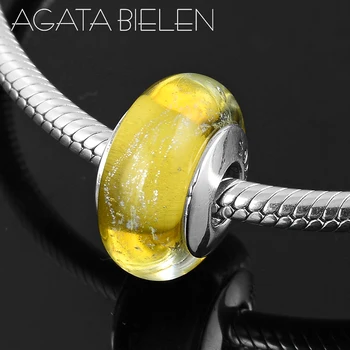 

Sparkling Yellow DIY Murano Glass Beads 925 Sterling Silver Fit Original Pandora Charms Bracelet Jewelry making
