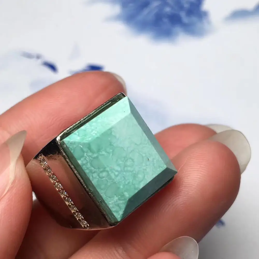 Кольцо из натурального серебра 925 пробы регулируемое естественный бирюзово