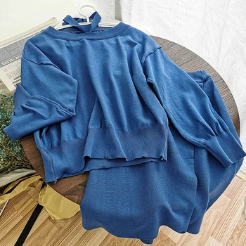 

Two-pieces Set Autumn Winter Women Swaeter skirt + Long Sleeve Sweater Sets Female Long Knitted Dress Suits Vestidos TZ270