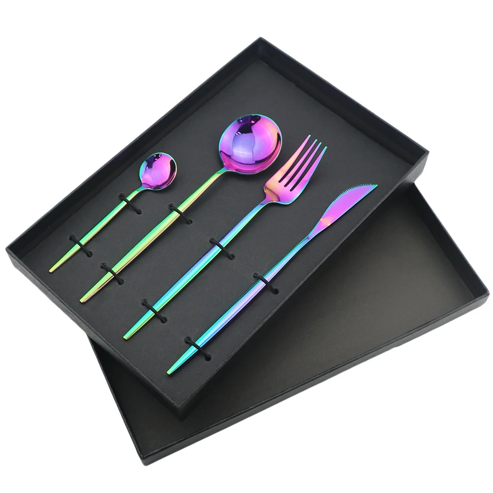 5Pcs Dinnerware Set With Gift Box Mirror Cutlery Set 304 Stainless Steel Dinner Set Fork Knife Spoon Tableware Luxury Silverware