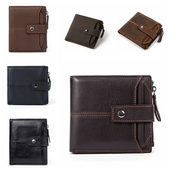 

1 Piece Genuine Leather High Quality Vintage Wallets Male Purse Men Wallet Zipper Coin Purse Card Holder Famous Brand Male Bag