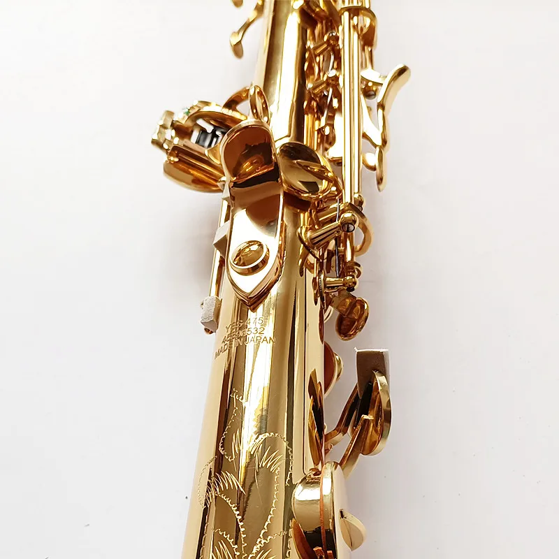 475Brass Straight Soprano Bb B Flat Sax Saxophone Woodwind Instrument Natural Shell Key Carve Pattern Made in Japan